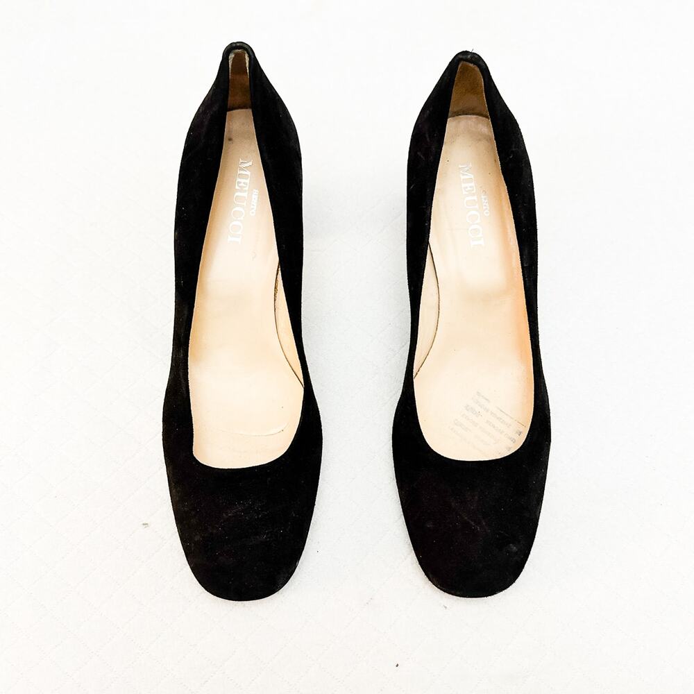 Sesto Meucci Suede Leather Black Round Toe Pump Classic Size 8 Italy